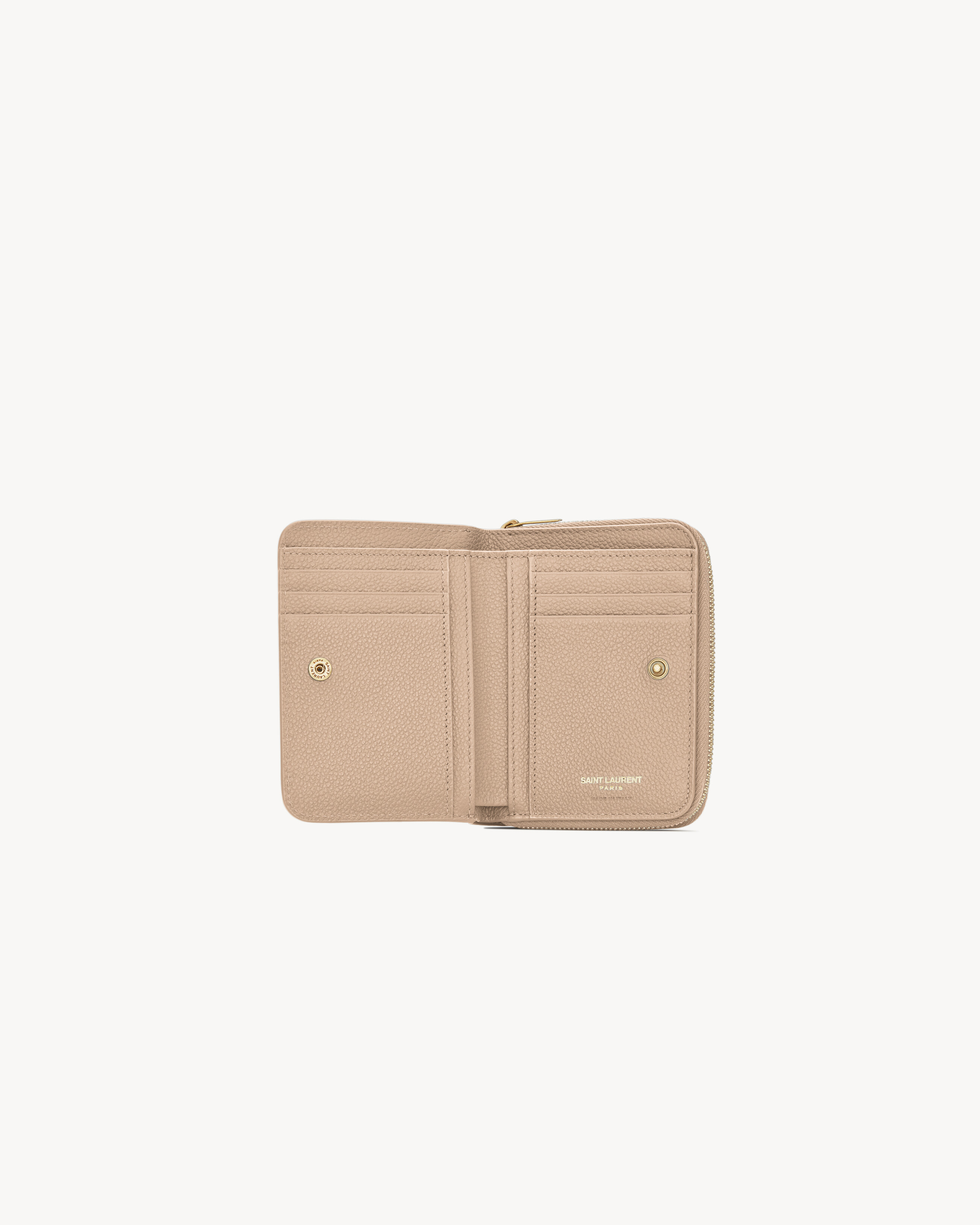 YSL LINE compact zippered wallet in grained leather