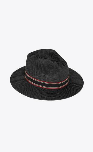 straw panama hat with contrasting striped canvas ribbon