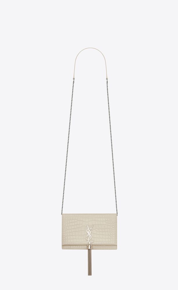 kate chain wallet with leather tassel in crocodile-embossed leather