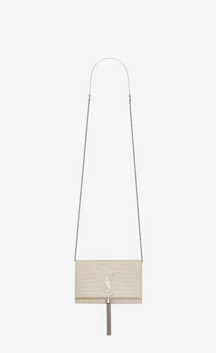 kate chain wallet with tassel in crocodile-embossed leather