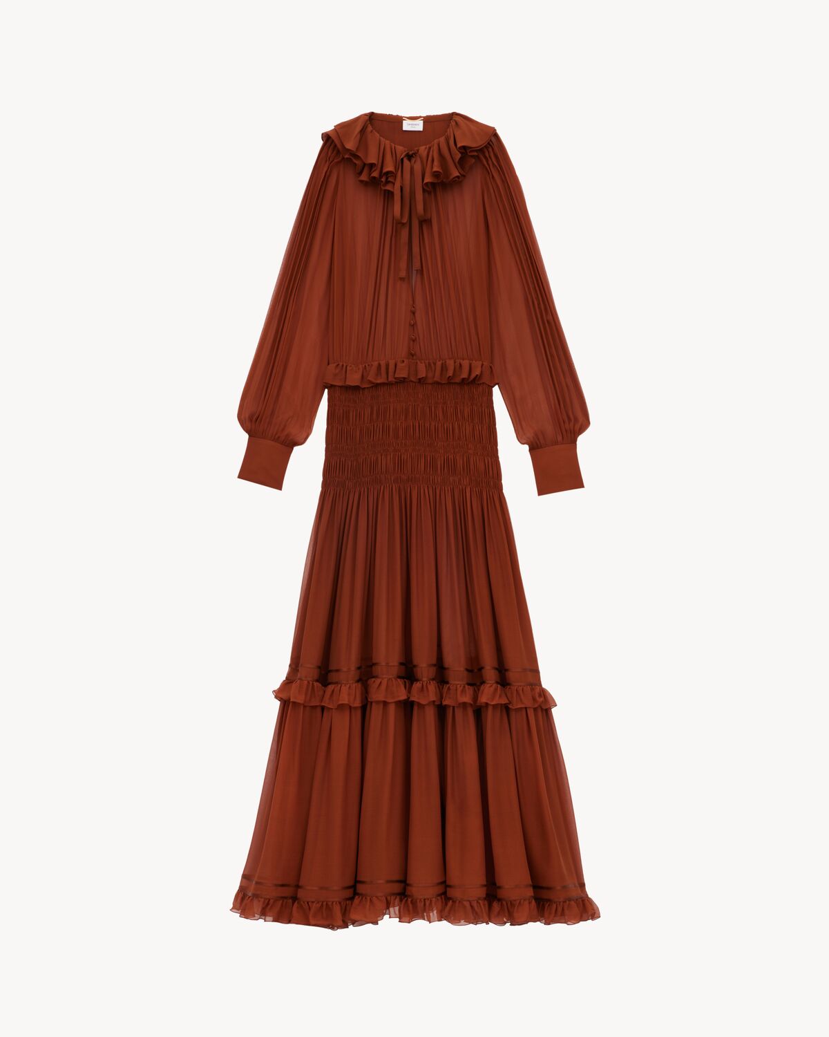 ruffled dress in silk crepe muslin