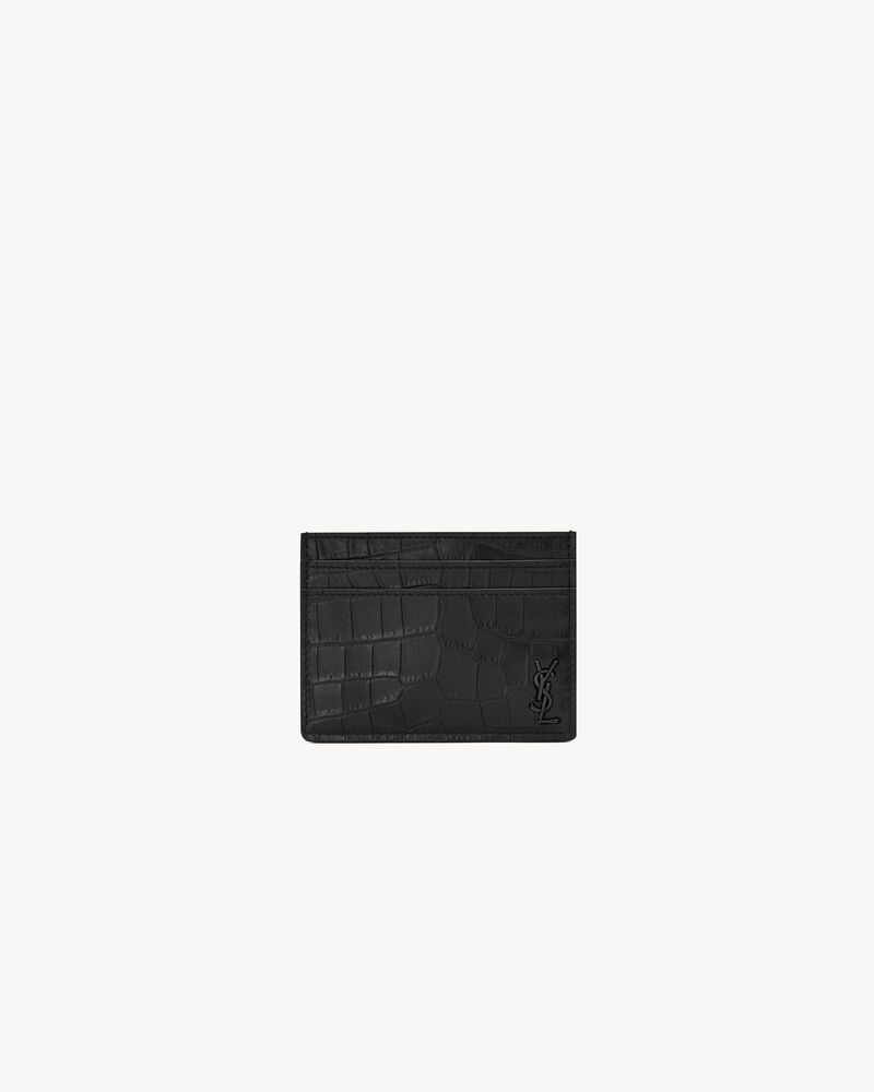 TINY CASSANDRE card case in crocodile-embossed leather