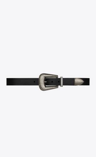 folk buckle wide belt in leather and metal