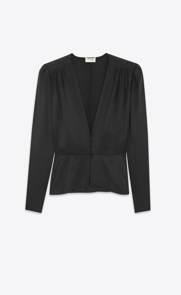 Peplum blouse in silk satin crepe | Saint Laurent | YSL.com