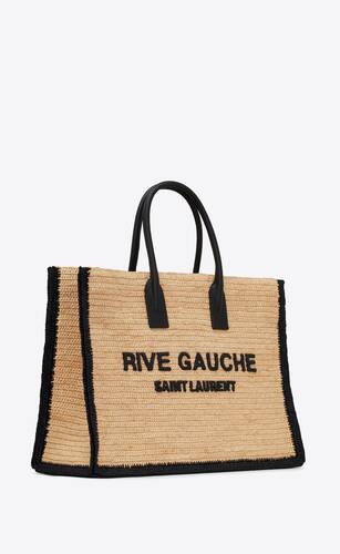 rive gauche tote bag in raffia and leather