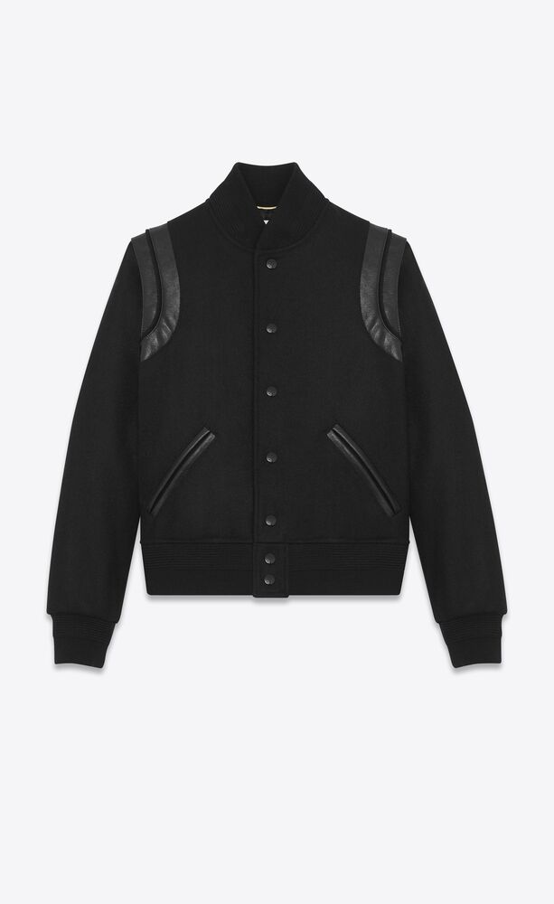 chaqueta estilo universitario de lana negra