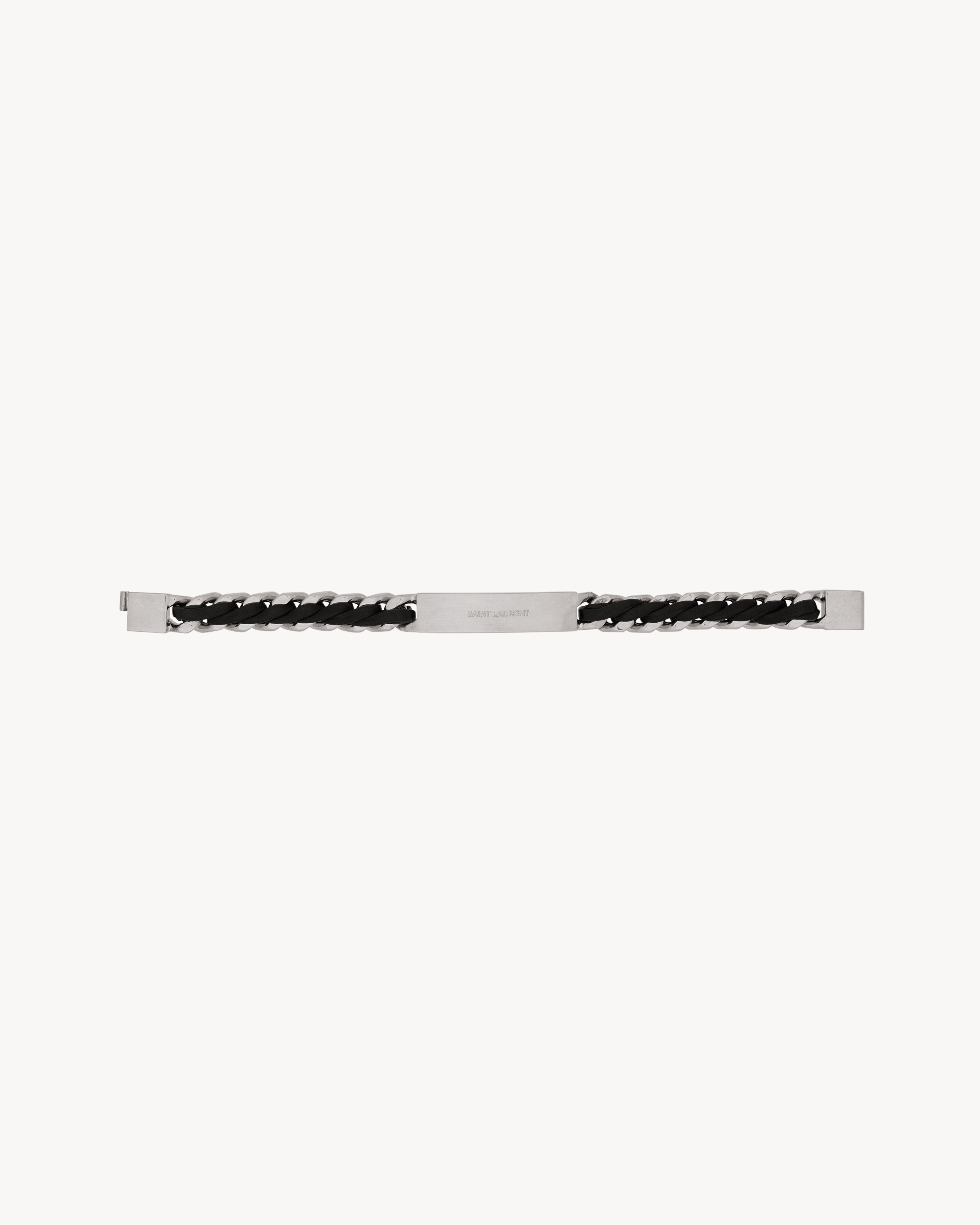 Tag curb chain bracelet in leather and metal