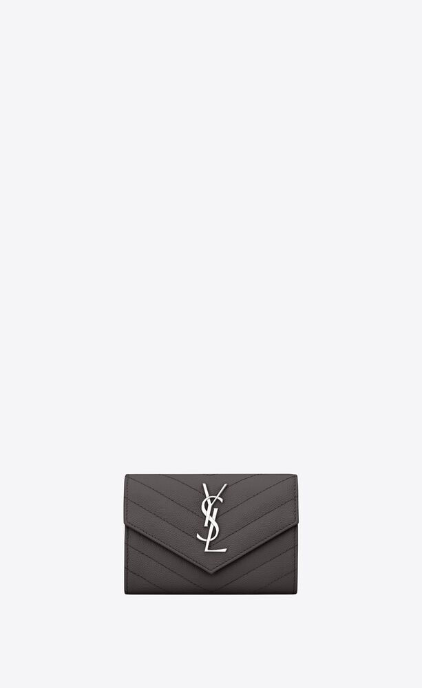 Saint Laurent Monogram Small Envelope Wallet In Grain De Poudre Embossed  Leather in Pink