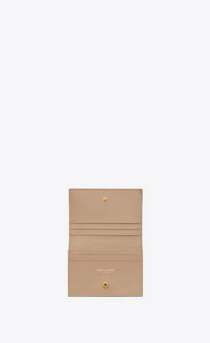 Yves Saint Laurent Monogram Card Case Grain Embossed Leather Pink Gold YSL