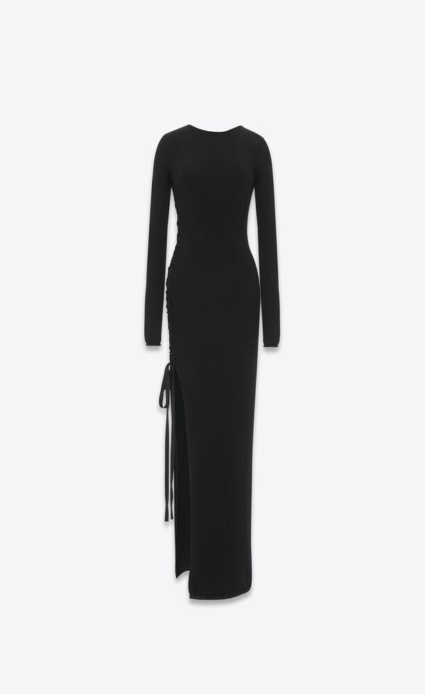 Long lace-up dress in wool | Saint Laurent | YSL.com
