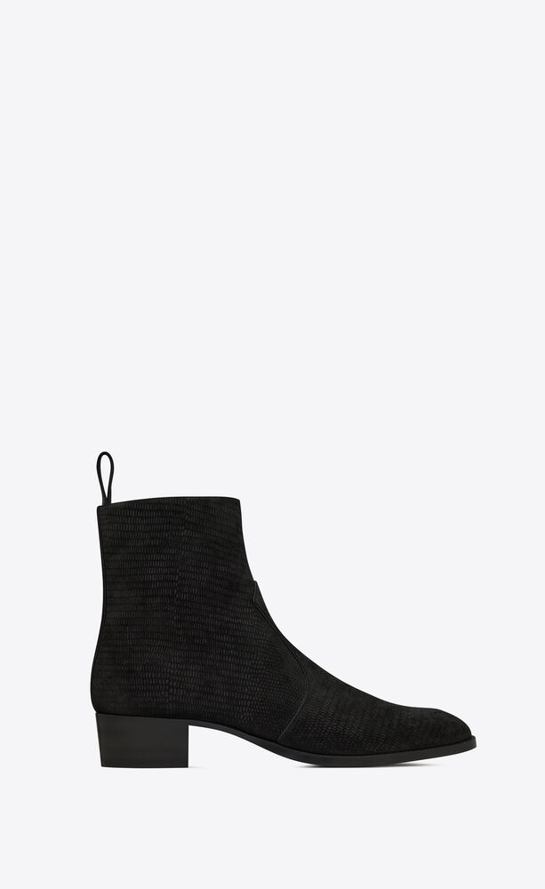 wyatt zipped boots in tejus-embossed suede