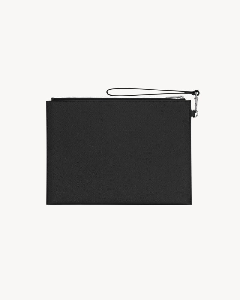 Porta tablet Saint Laurent Paris con zip in pelle goffrata grain de poudre