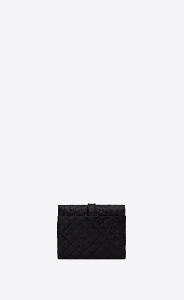 Auth Saint Laurent Tri-Fold Mini Wallet YSL Navy Gold Leather Itary Unisex