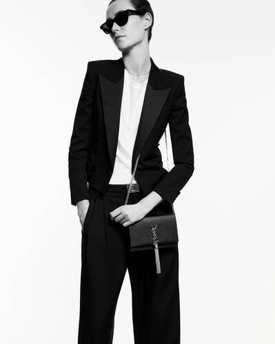 Saint Laurent Womens Kate Tassle Bag Black Croc / Gold Medium