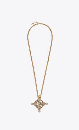 baroque cross charm necklace in metal