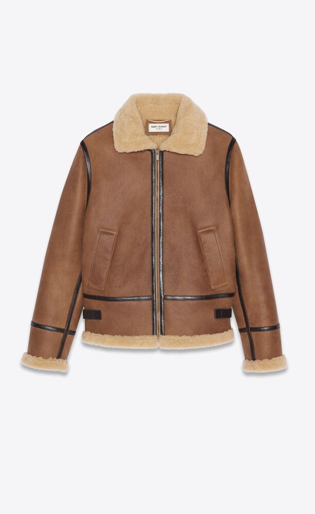 aviator jacket in aged leather and shearling