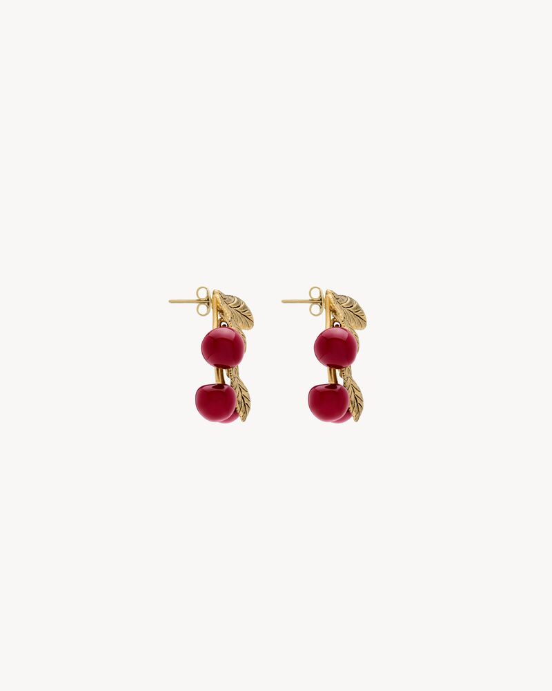 cherry earrings in enamel and metal