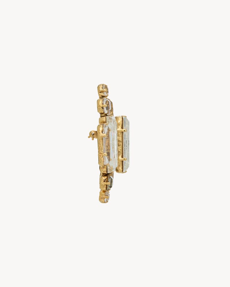Broche médaillon en métal et cristal