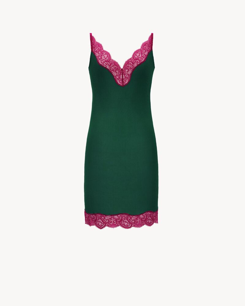 Lace Slip Dress in Ribbed Silk Jersey