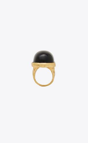 oversize cabochon ring in metal and onyx