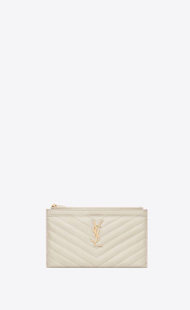 Saint Laurent Monogramme Quilted Textured-leather Pouch - Cream