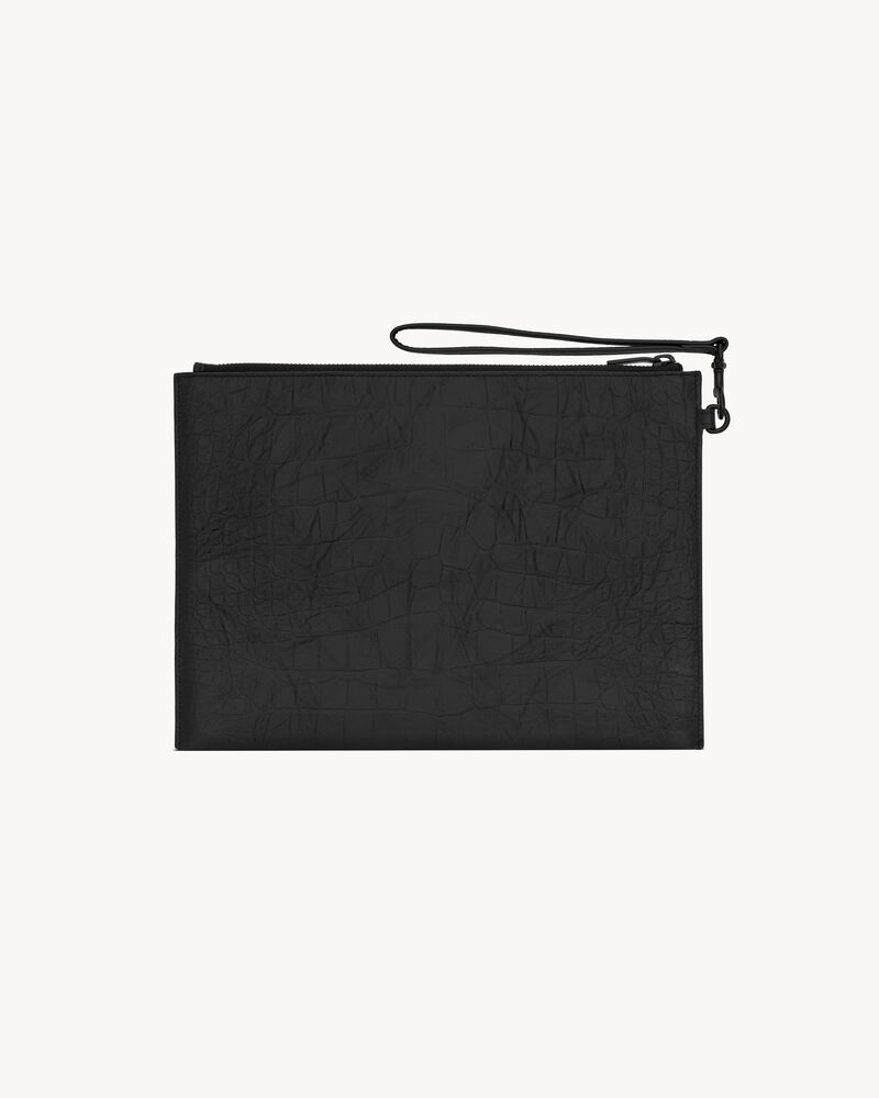 CASSANDRE zipped tablet holder in crocodile-embossed leather