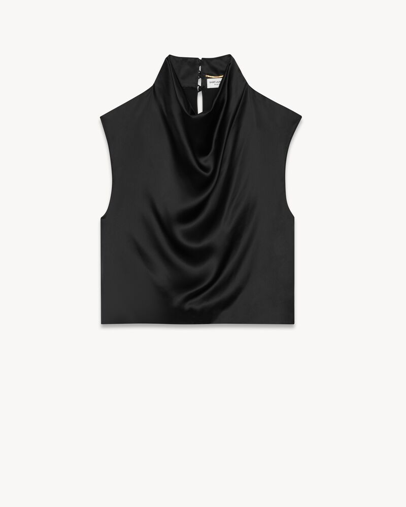 Cowl-Neck Crop Top in Satin