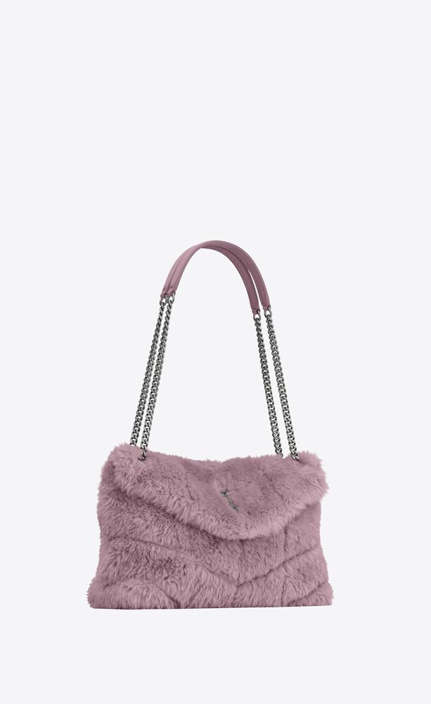SAINT LAURENT Shearling Quilted Monogram Loulou Puffer Pouch Clutch Lilac  1218207