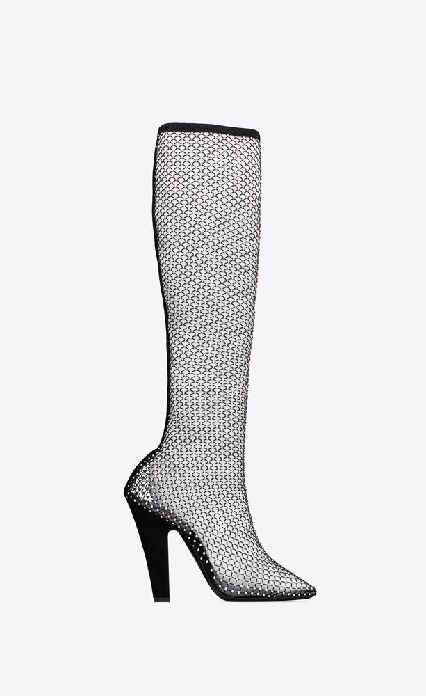68 boots in mesh with rhinestones