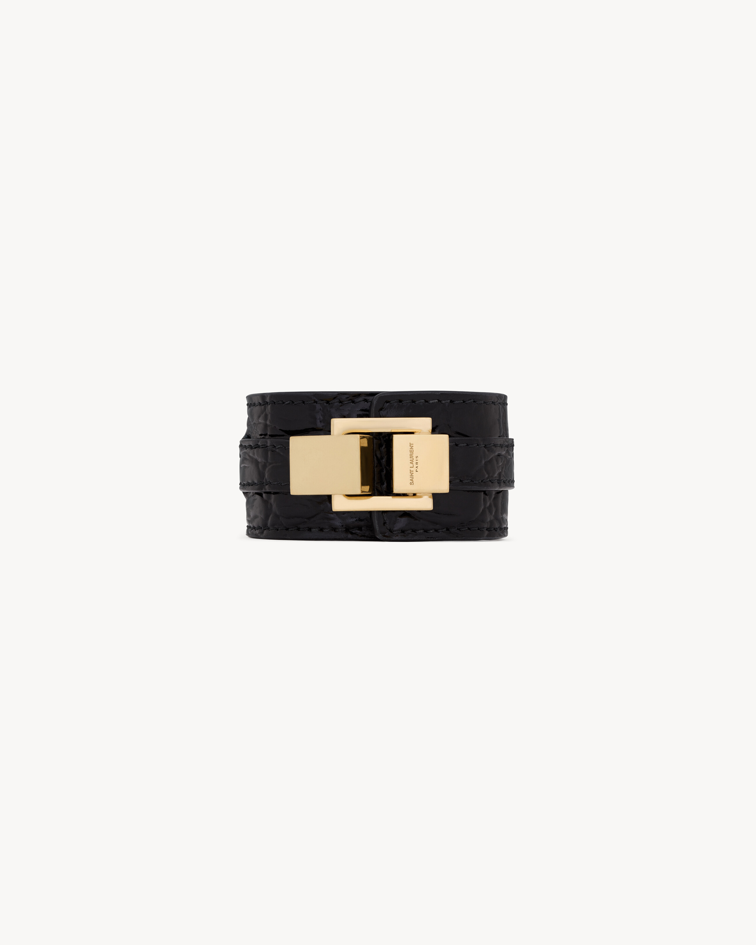 LE CARRÉ breites Armband aus Leder mit Krokoprägung und Metall