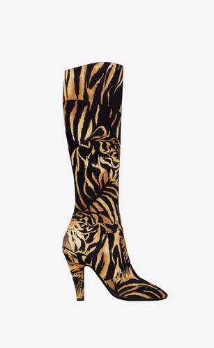68 boots in tiger-print satin