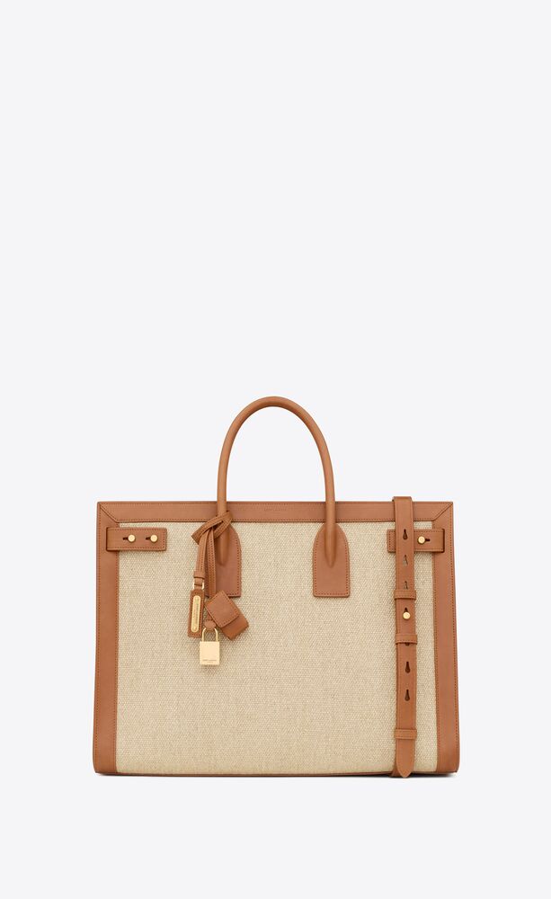 Sac De Jour Thin Large In Linen And Vegetable-Tanned Leather | Saint  Laurent | Ysl.Com
