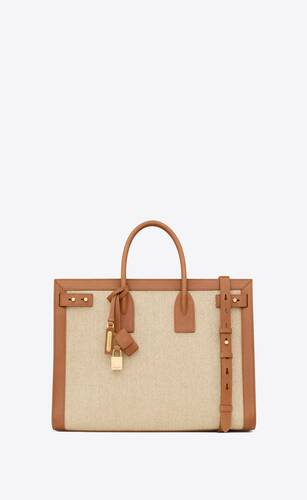 sac de jour thin large in linen and vegetable-tanned leather