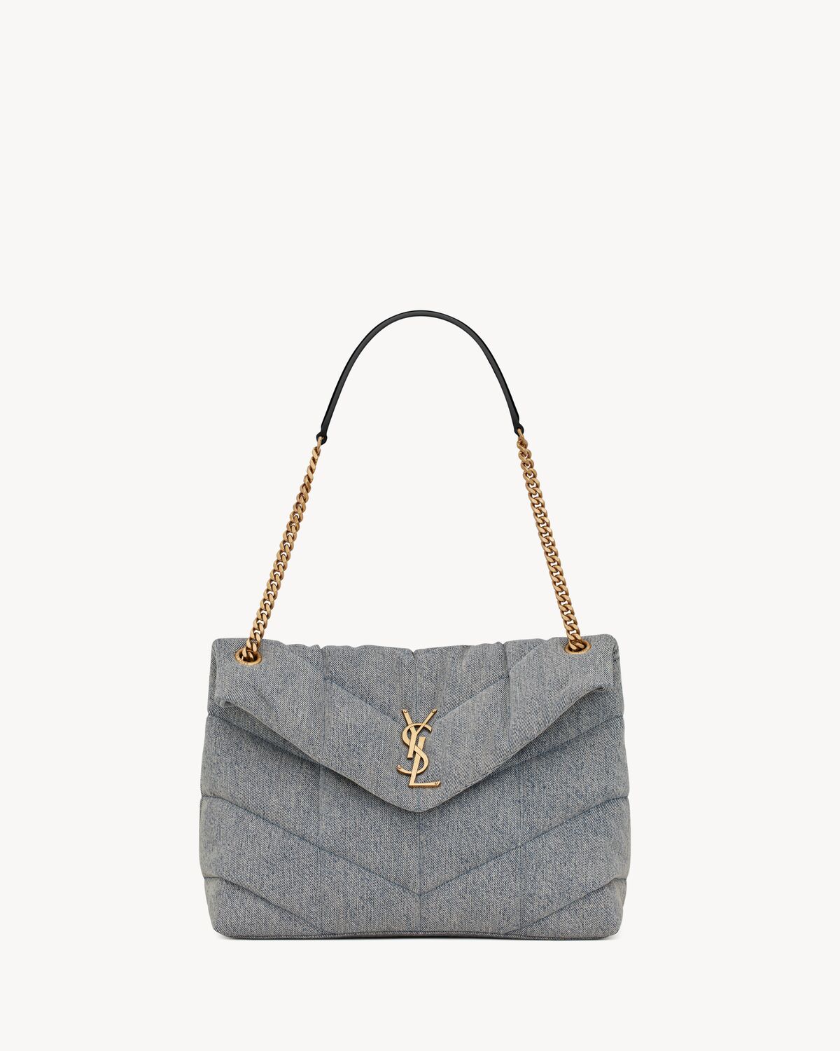 Puffer medium chain bag in denim and smooth leather Saint Laurent