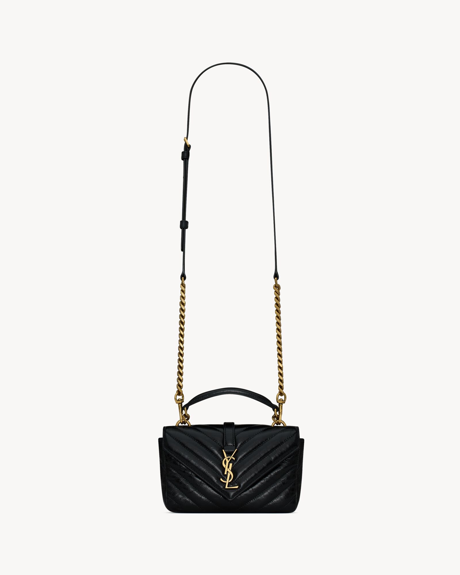 COLLEGE Mini Tasche mit Kette aus glanzendem Craquele Leder Saint Laurent YSL