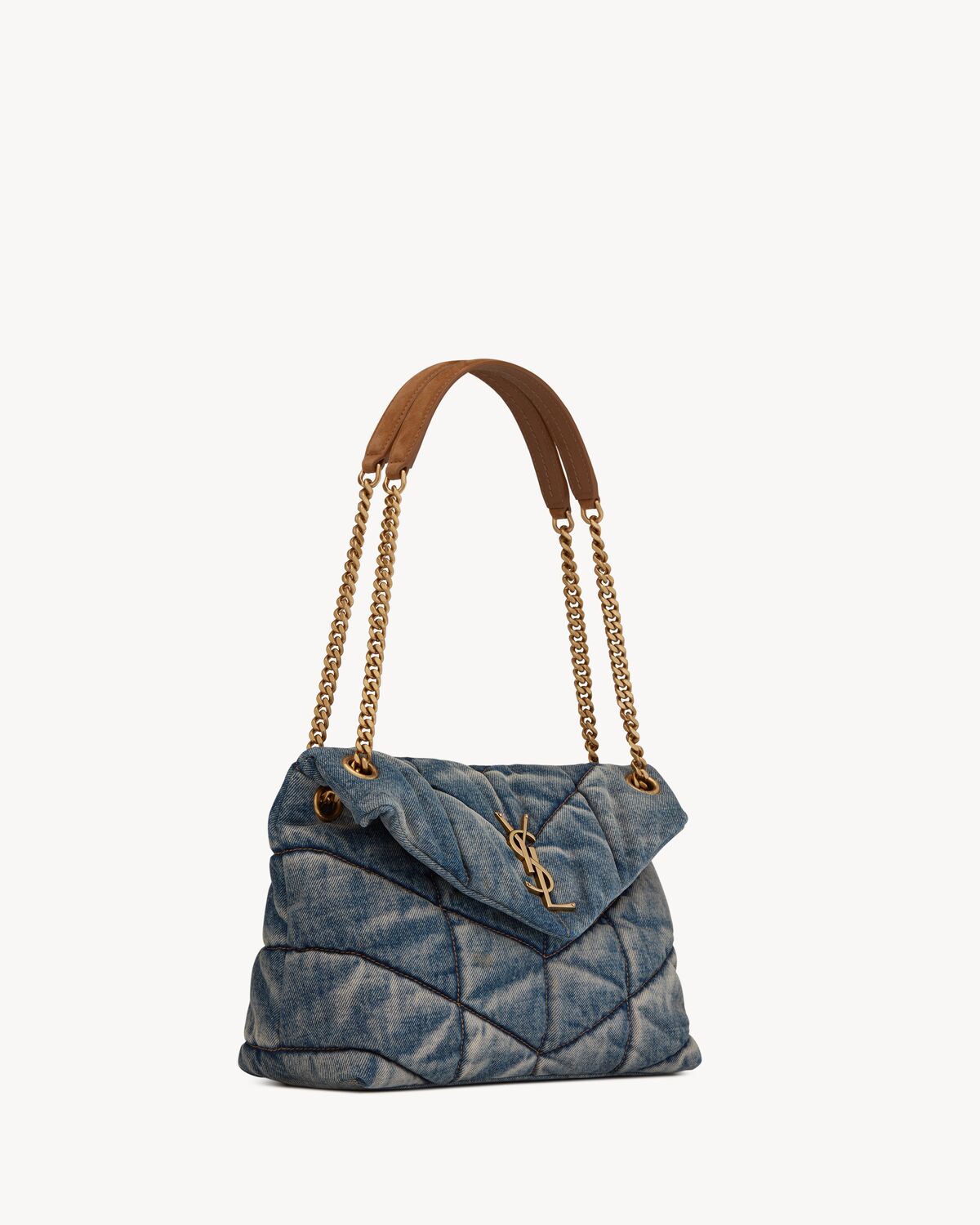 생로랑 스웨이드와 데님 소재의 퍼퍼 미디엄 숄더백 5774752PT674575