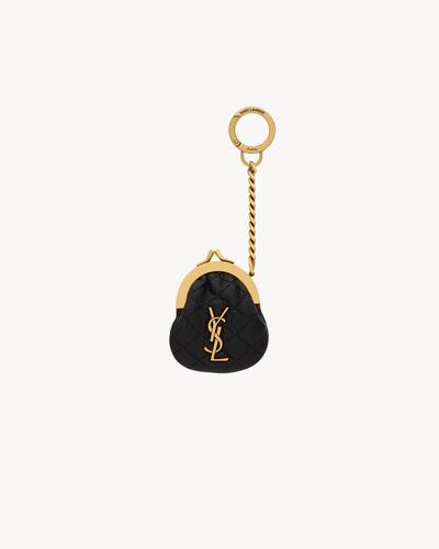 Black YSL quilted-leather key ring pouch, Saint Laurent