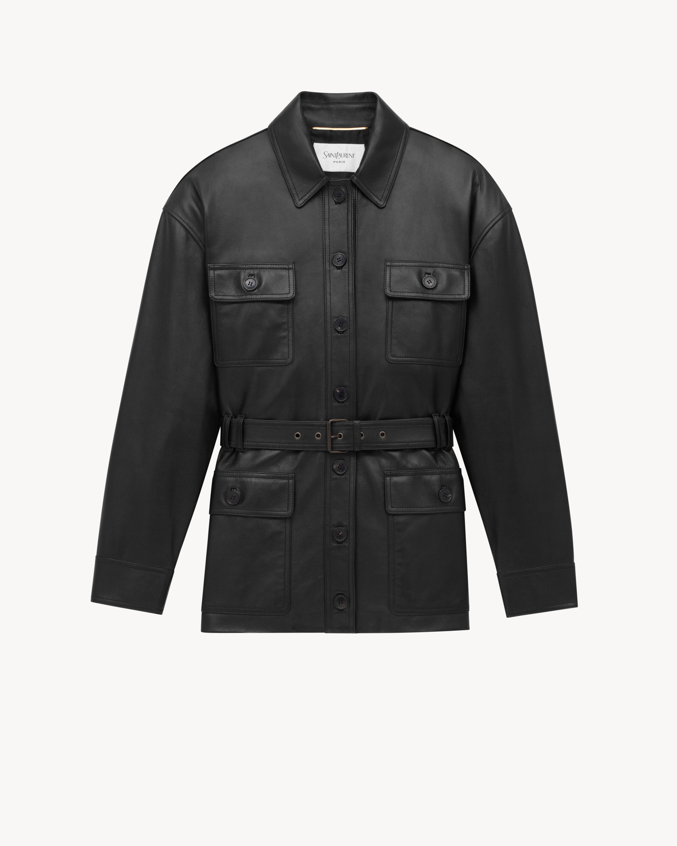veste SAHARIENNE en cuir d’agneau brillant