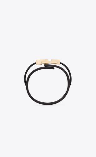 le carré large bracelet in crocodile-embossed leather and metal