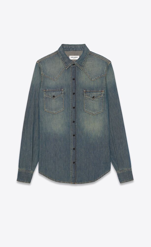 Western shirt in deep vintage blue denim, Saint Laurent