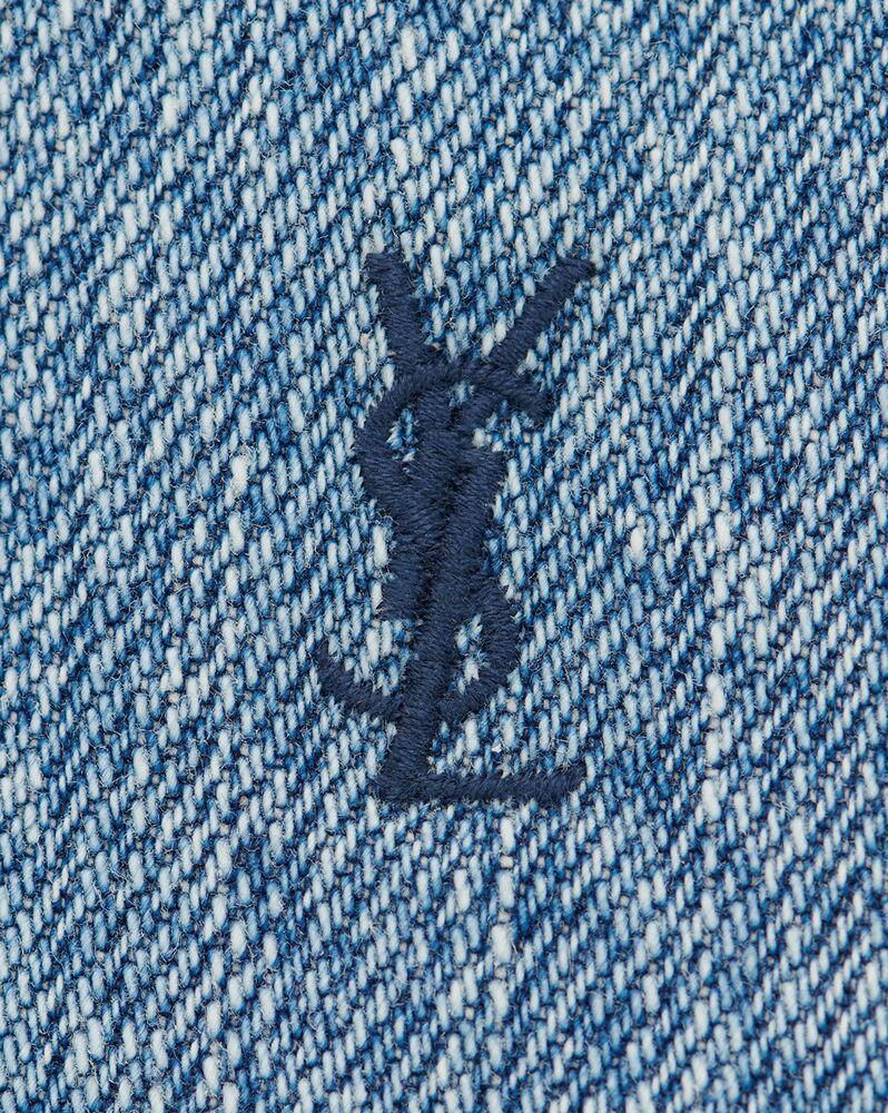 Saint Laurent Logo Embroidered Shirt Jacket in Blue