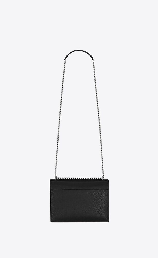 Saint Laurent Sunset Chain Wallet In Coated Bark Leather in White