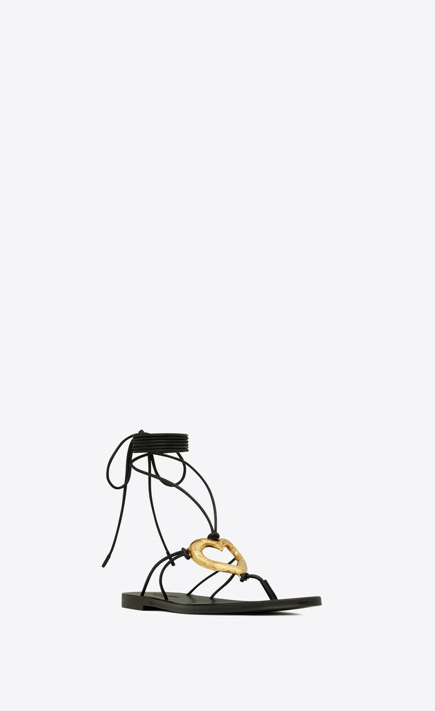 Love flat sandals in smooth leather with gold-tone heart | Saint Laurent | YSL.com