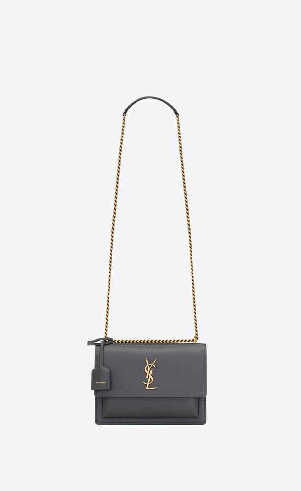 YSL Saint Laurent Medium Sunset Leather Bag in Grey