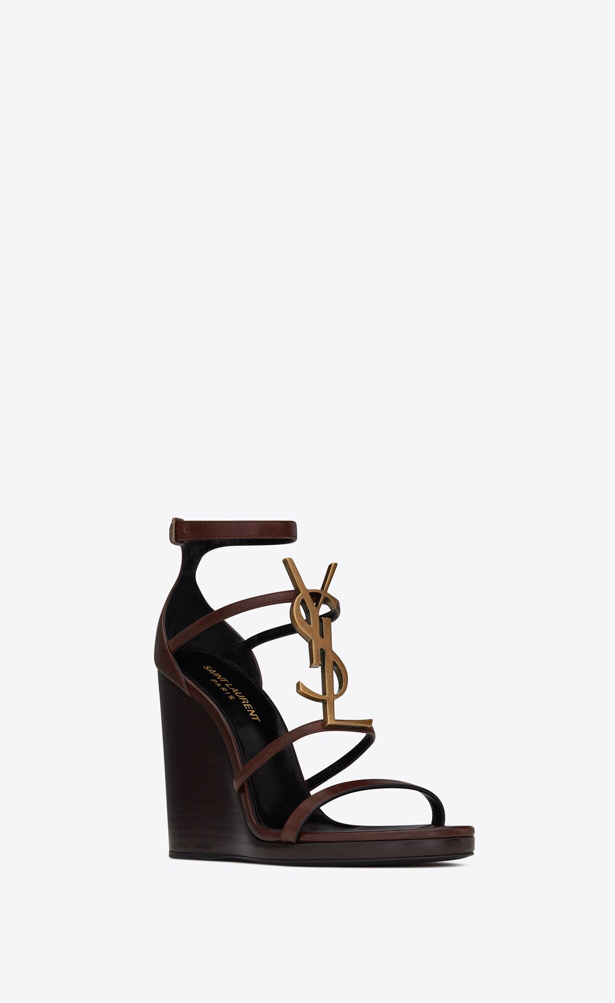 CASSANDRA WEDGE SANDALS IN SMOOTH LEATHER WITH GOLD-TONE MONOGRAM ...