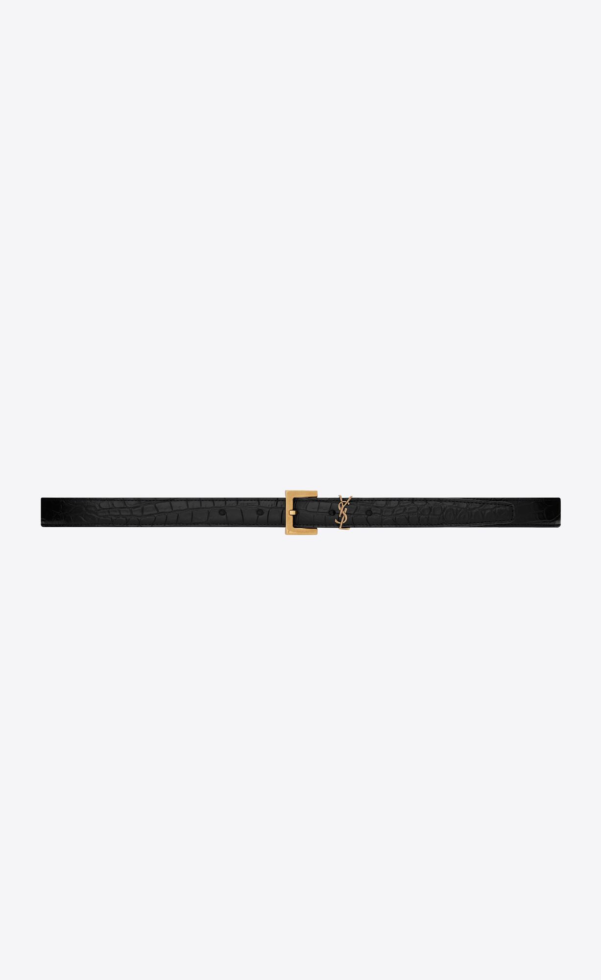CASSANDRE THIN BELT WITH SQUARE BUCKLE IN CROCODILE-EMBOSSED LEATHER ...