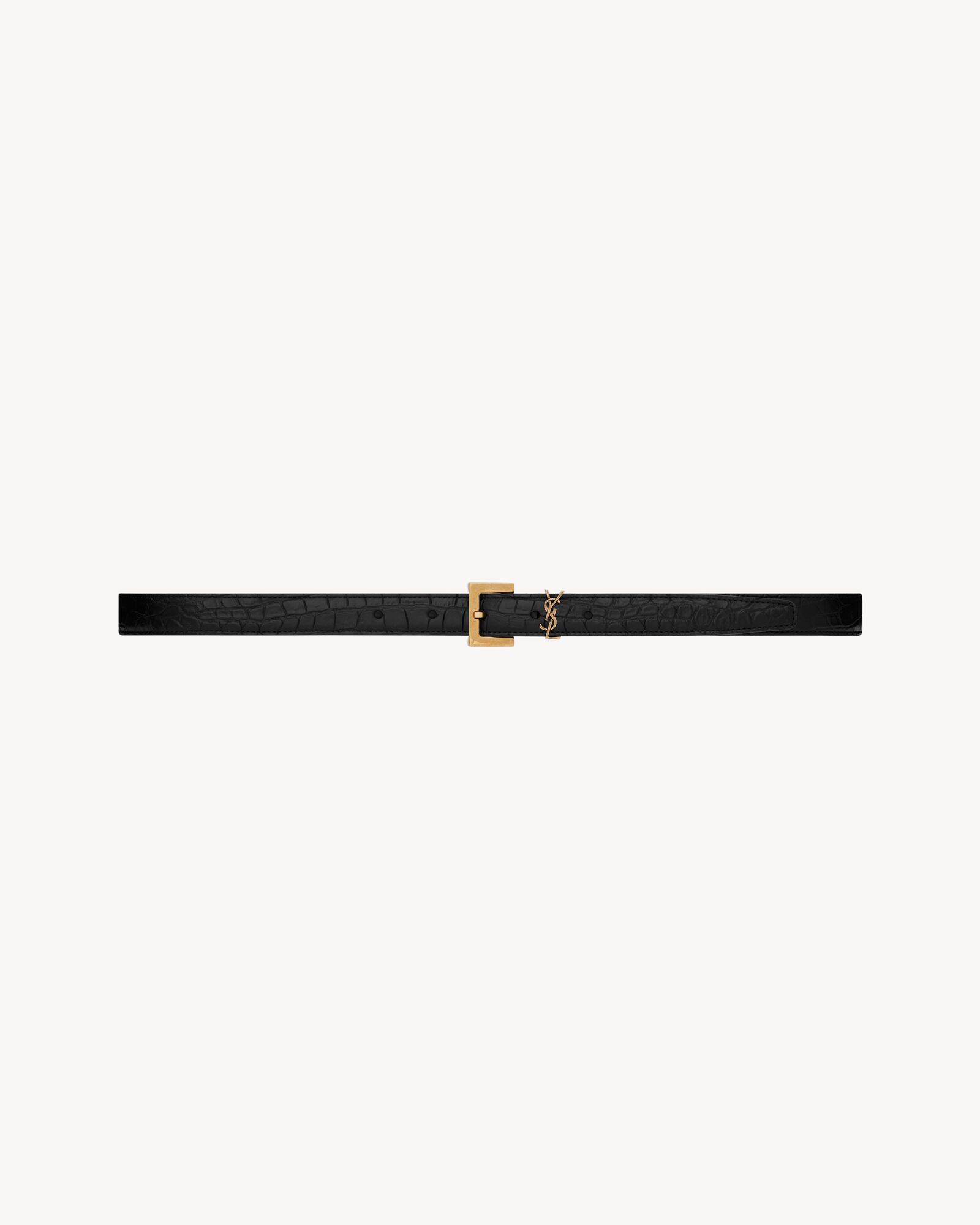 CASSANDRE THIN BELT WITH SQUARE BUCKLE IN CROCODILE-EMBOSSED LEATHER ...