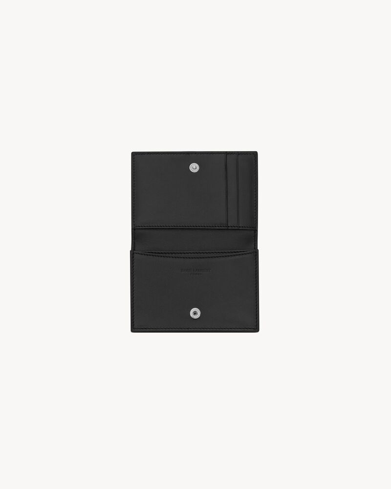 Business card holder with flap in smooth leather