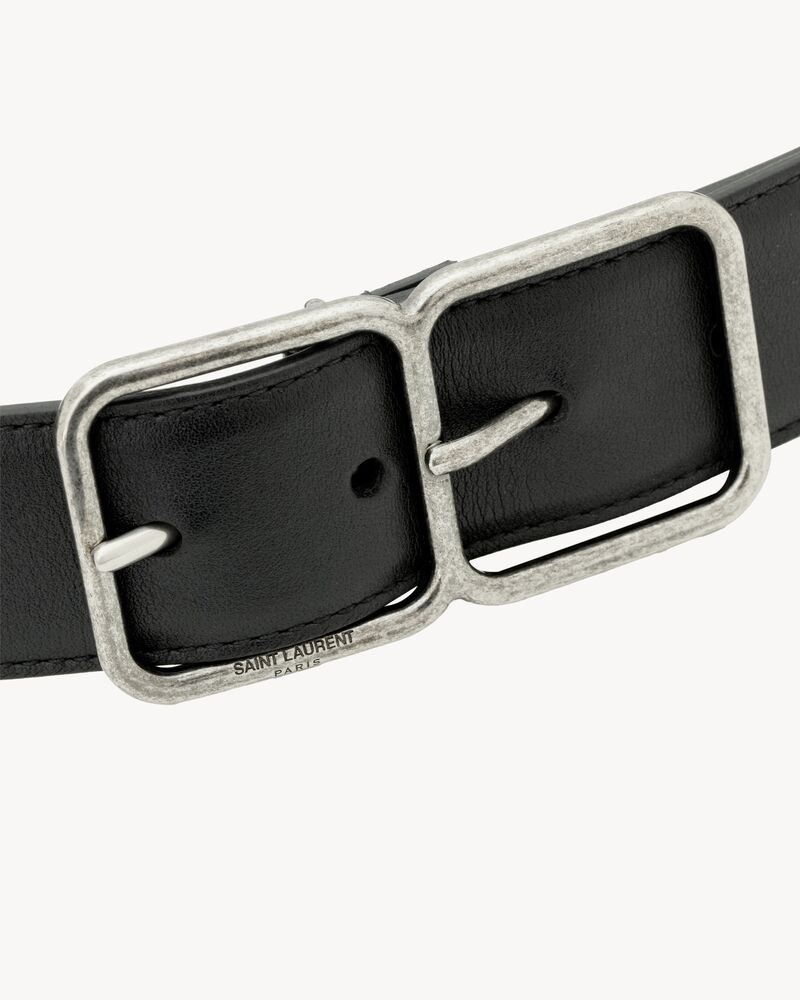 double frame belt in lacquered leather