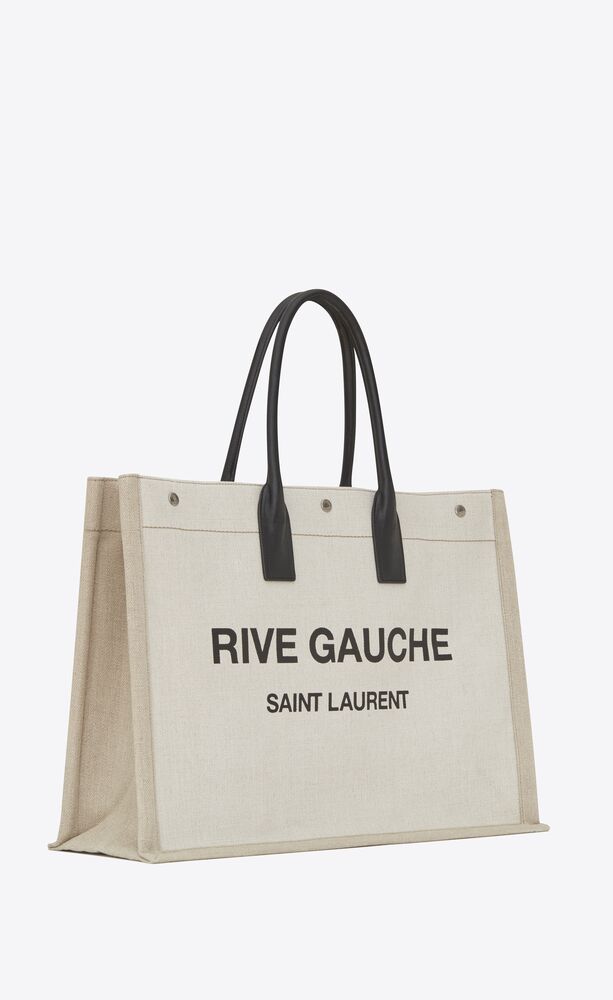 Rive Gauche Tote Bag In Linen And Leather Saint Laurent United States Ysl Com